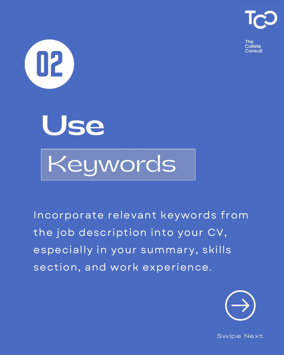Collete_Consult's tweet photo. Keep your CV concise and easy to read, ideally no more than 2 pages.

By following these tips, you can create a tailored CV that showcases your relevant skills and experience, increasing your chances of getting noticed by the hiring manager. https://t.co/LsB8FBNrd3