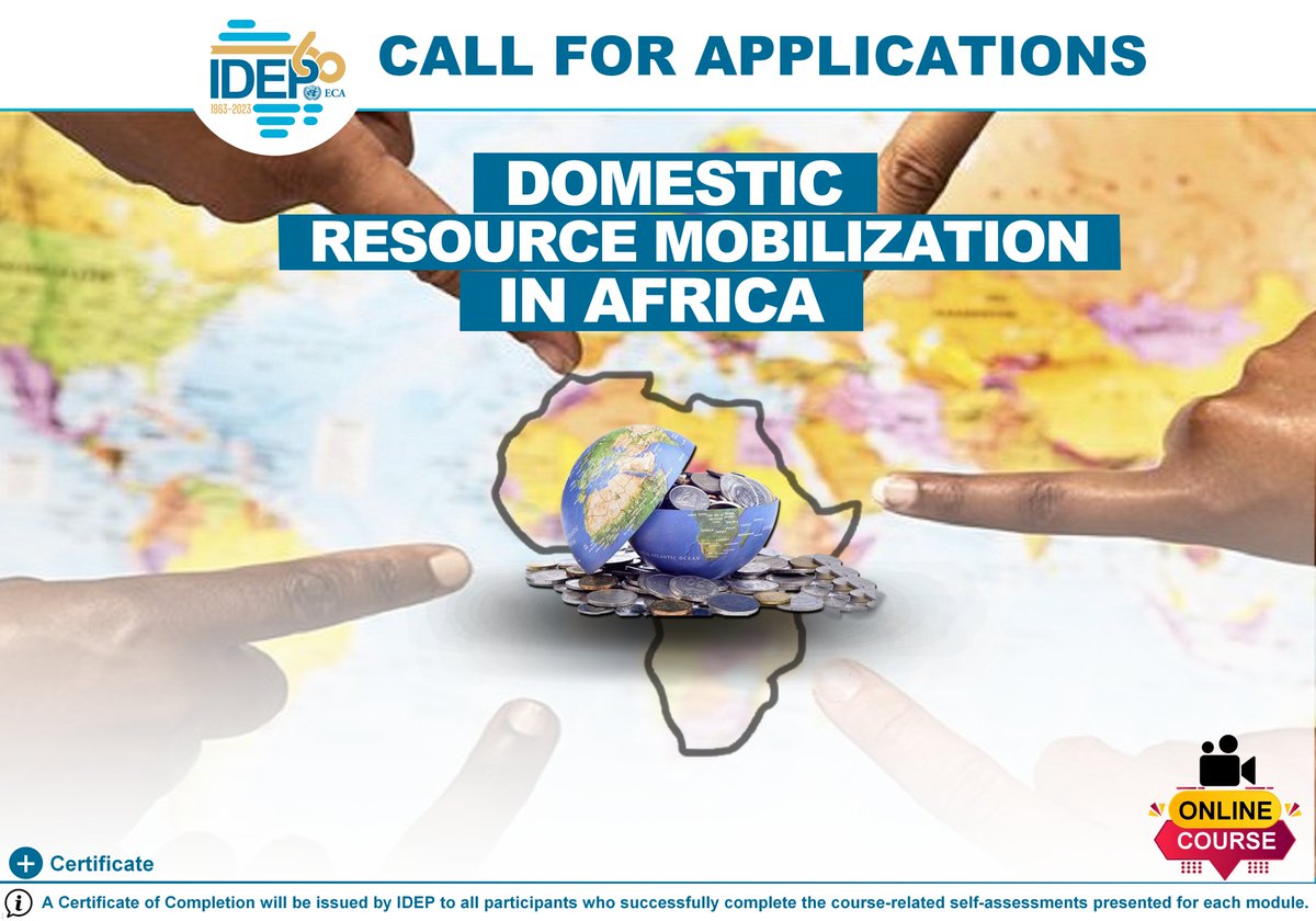 IDEPOfficial's tweet photo. 📣#CallForApplications
✅Online Course - Domestic Resource Mobilization in #Africa
🗓️5⃣weeks
📆Beginning of the course: 1⃣9⃣th August
🗣️French & English
💸Cost: Free
📌Registration👉🏿https://t.co/X4dzCfQpuL
🔚Deadline: 1⃣6⃣th August 2024
#IDEPCourses #Financing #Development https://t.co/jH5KLMx31c