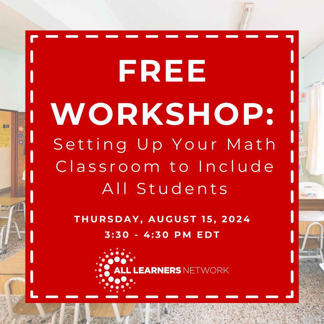 AllLearnersMath's tweet photo. 📆 Save the date for our next free virtual workshop: Setting Up Your Math Classroom to Include All Students.

Register and learn more here:

https://t.co/E44ZPiZ3LX https://t.co/C6n03qJxNQ