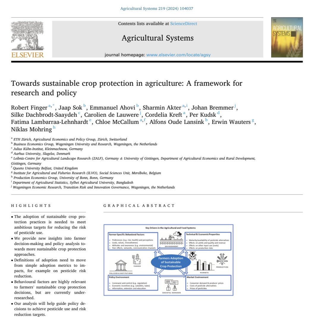 Robert Finger (@robertfinger1) on Twitter photo ‚Towards sustainable crop protection in agriculture: A framework for research and policy‘
Our paper is now out 'in print' in Agricultural Systems
doi.org/10.1016/j.agsy…
w <a href="/ChloeMcCallum_/">Chloe McCallum</a> <a href="/LehnhardtFatima/">Fatima Lambarraa-Lehnhardt</a> <a href="/co_sophi/">Cordelia Kreft</a> <a href="/akter_sharmin08/">Sharmin Akter</a> <a href="/WautersErwin/">Erwin Wauters</a> <a href="/WURbec/">Business Economics @WUR</a> <a href="/zalf_leibniz/">ZALF</a> <a href="/aecp_eth/">AECP</a> ‚Towards sustainable crop protection in agriculture: A framework for research and policy‘
Our paper is now out 'in print' in Agricultural Systems
doi.org/10.1016/j.agsy…
w <a href="/ChloeMcCallum_/">Chloe McCallum</a> <a href="/LehnhardtFatima/">Fatima Lambarraa-Lehnhardt</a> <a href="/co_sophi/">Cordelia Kreft</a> <a href="/akter_sharmin08/">Sharmin Akter</a> <a href="/WautersErwin/">Erwin Wauters</a> <a href="/WURbec/">Business Economics @WUR</a> <a href="/zalf_leibniz/">ZALF</a> <a href="/aecp_eth/">AECP</a>