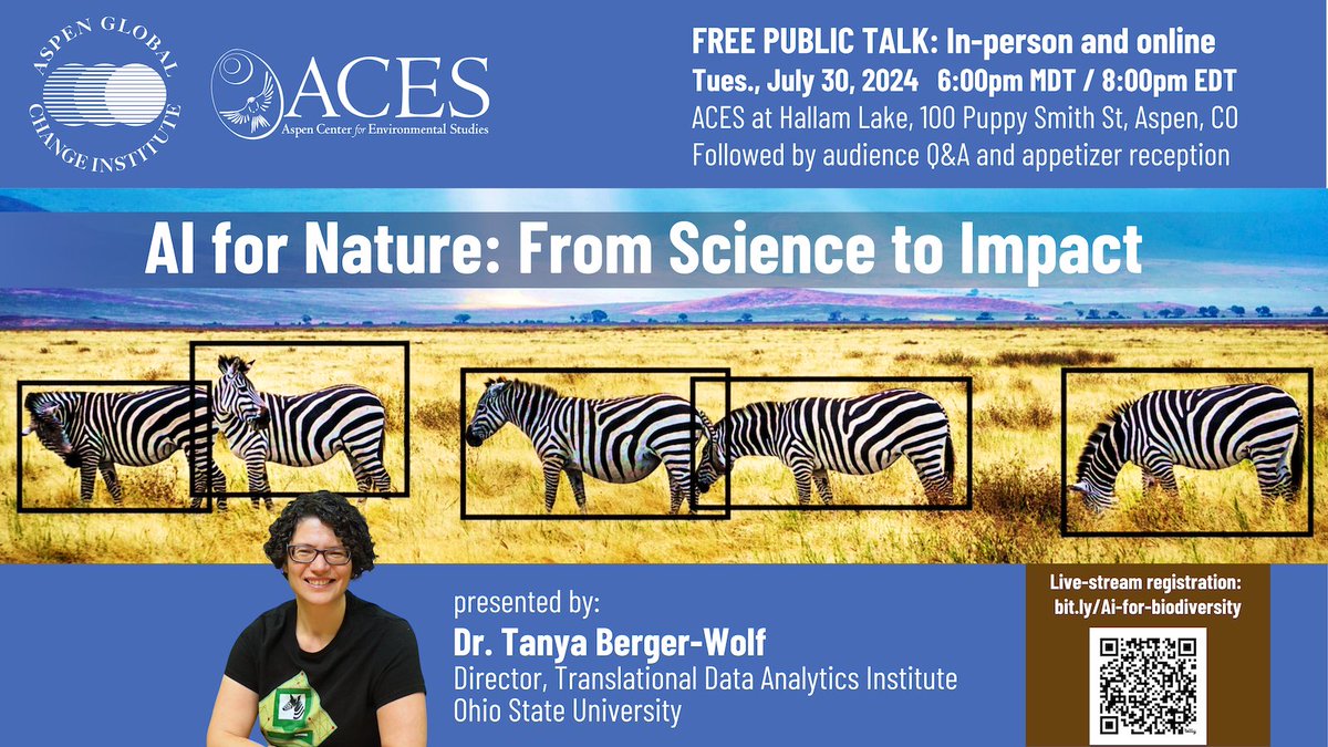 Aspen Global Change Institute (@aspenglobal) on Twitter photo Learn how #AI is transforming #biodiversity conservation at AI FOR NATURE: FROM SCIENCE TO IMPACT, a free talk by Dr. Tanya Berger-Wolf (<a href="/OSUbigdata/">OSU Translational Data Analytics Institute</a>). Tue., July 30, 6p ET/8p ET, live & online. Info/registration: bit.ly/Ai-for-biodive…
#AIforconservation #AI4science #imageomics Learn how #AI is transforming #biodiversity conservation at AI FOR NATURE: FROM SCIENCE TO IMPACT, a free talk by Dr. Tanya Berger-Wolf (<a href="/OSUbigdata/">OSU Translational Data Analytics Institute</a>). Tue., July 30, 6p ET/8p ET, live & online. Info/registration: bit.ly/Ai-for-biodive…
#AIforconservation #AI4science #imageomics