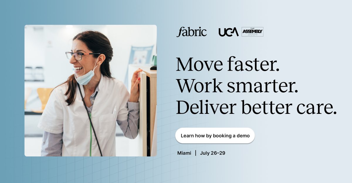 poweredbyfabric's tweet photo. Are you ready for the @UrgentCareAssoc’s 2024 Assembly? We will be showing how Fabric eliminates busywork and makes urgent cares 2-10x more efficient, load balancing across sites of care.

Book a meeting: https://t.co/JZX9rPagl9 https://t.co/MvjDxQHjxs