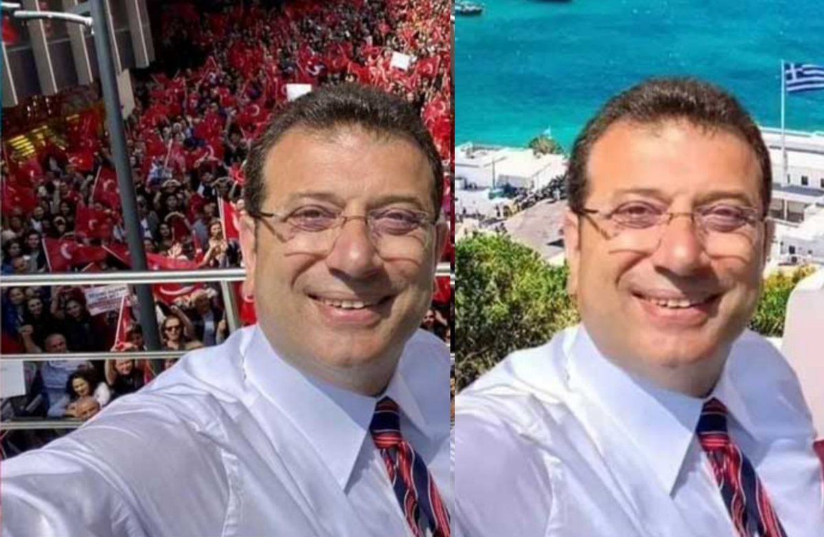 CHP'liler, Ekrem İmamoğlu'nun Yunanistan'da çektiği selfieye photoshop yaparak bir mitingde gibi servis ettiler.