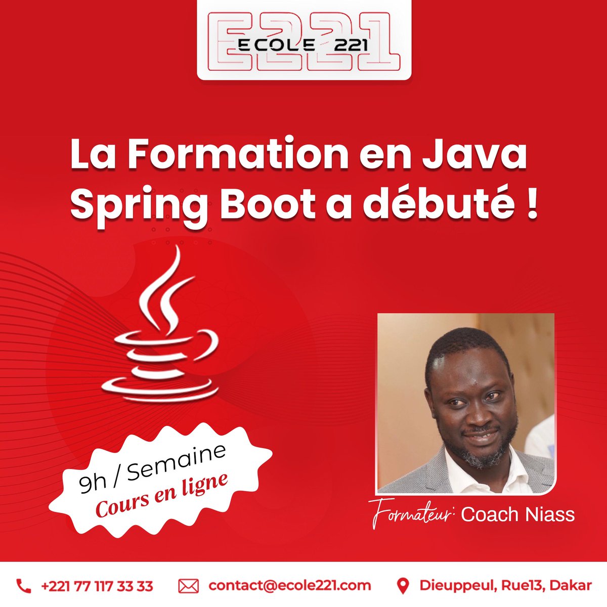 221Ecole's tweet image. La Formation Spring Boot a Débuté ! 🚀

Nous sommes ravis d&apos;annoncer que notre formation intensive en Spring Boot a officiellement commencé !

#javascript #reactjs
#OpportunitéÉducative #marketingdigital #Formation #Licence #Ecole221 #Design #DevelopementWeb #codage