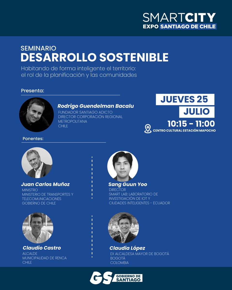 ¡Ya llegó el #SantiaGO2024! El jueves estaremos junto a <a href="/ClaudiaLopez/">Claudia López Hernández</a>, exalcaldesa de Bogotá, el Ministro <a href="/JuanCaMunozA/">Juan Carlos Muñoz Abogabir</a>, el <a href="/ProfeSang/">Profe Sang</a> y <a href="/guendelman/">Rodrigo Guendelman</a>, conversando sobre el rol de la planificación y las comunidades para habitar de forma inteligente el territorio. No se lo pierdan!