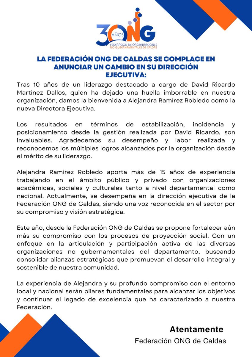 Damos la bienvenida con entusiasmo a Alejandra Ramírez Robledo como nuestra nueva Directora Ejecutiva. Con su vasta experiencia y visión estratégica, estamos preparados para fortalecer nuestro compromiso con la proyección social
¡Continuemos avanzando juntos!🌱