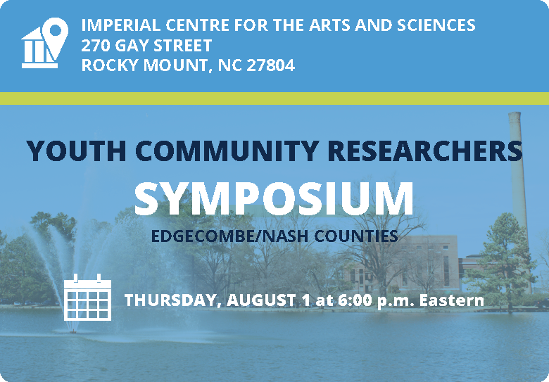 This summer, Nash and Edgecombe youth have been researching important issues  surrounding health and wellness and strengthening their voice for making  change. Please join on August 1 to hear from them about what they  have learned:
med.unc.edu/cher/event/you…