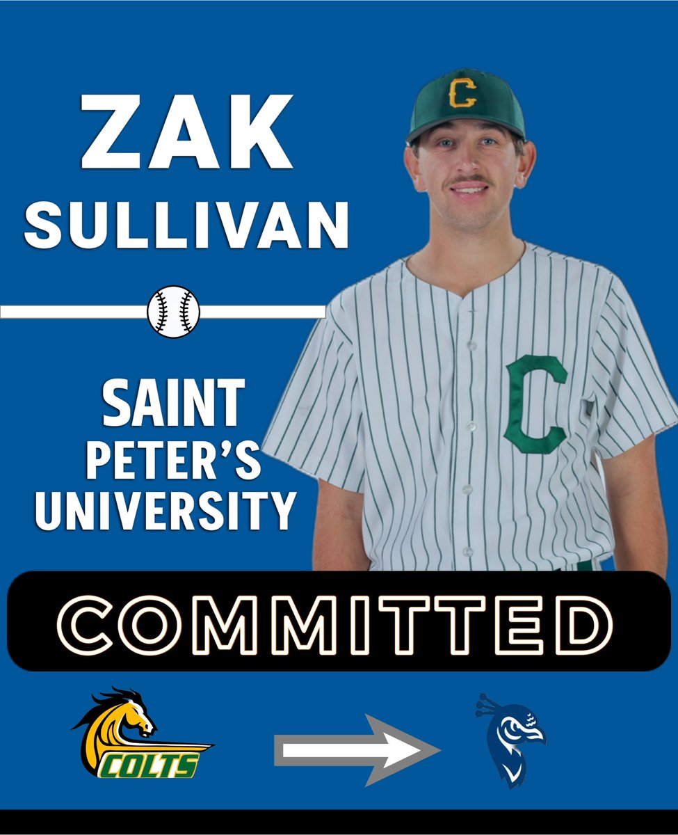 CanadaColtsBSB's tweet photo. We are proud to announce that RHP @ZakSullivan28 has committed to @PeacocksBASE located in Jersey City, New Jersey!  Cañada Colts Baseball would like to congratulate Zak and wish him the best as he continues his academic and athletic journey.
GO COLTS! 🐎🐎🐎
GO PEACOCKS! 🦚🦚🦚 https://t.co/eBrqjvG5mm