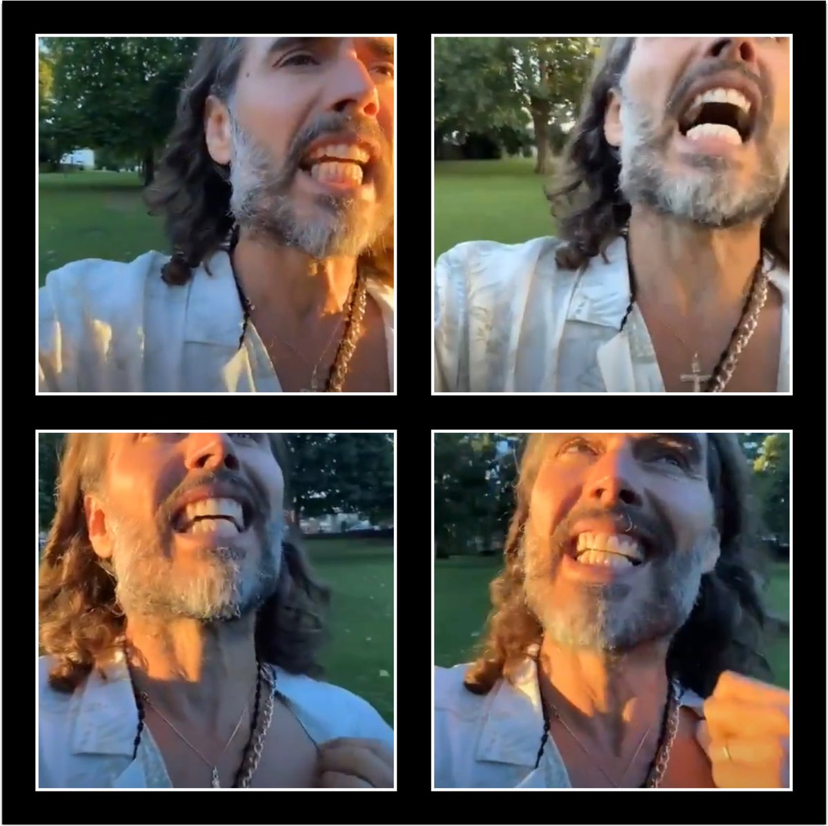 Why does Russell Brand always look like a donkey trying to eat a carrot through a fence?