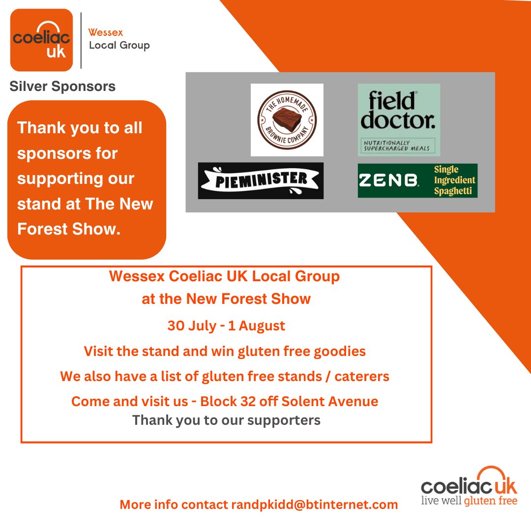 Coeliac UK Wessex (@coeliacukwessex) on Twitter photo Supporters of our tombola <a href="/NewForestShow/">New Forest Show</a> are <a href="/pieminister/">Pieminister</a> <a href="/Fielddoctoruk/">Field Doctor</a> <a href="/HBrownieCompany/">The Homemade Brownie Company</a> & #ZENB #Glutenfree goodies.
We will have a list of stands / caterers #glutenfree pop by for a chat with the ladies <a href="/coeliacUk/">Fresh Gluten Free</a> HO
Get your tickets todaybit.ly/4cULEdy Supporters of our tombola <a href="/NewForestShow/">New Forest Show</a> are <a href="/pieminister/">Pieminister</a> <a href="/Fielddoctoruk/">Field Doctor</a> <a href="/HBrownieCompany/">The Homemade Brownie Company</a> & #ZENB #Glutenfree goodies.
We will have a list of stands / caterers #glutenfree pop by for a chat with the ladies <a href="/coeliacUk/">Fresh Gluten Free</a> HO
Get your tickets todaybit.ly/4cULEdy