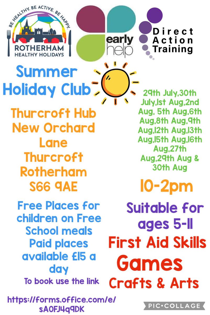 D_A_Training_'s tweet photo. @RMBCPress @Centralparkvie1 

We are delighted to be working with you all and delivering our summer holiday club with Thurcroft Hub 😀

Email info@directactiontraining.com for further details https://t.co/rTprX4GkS8