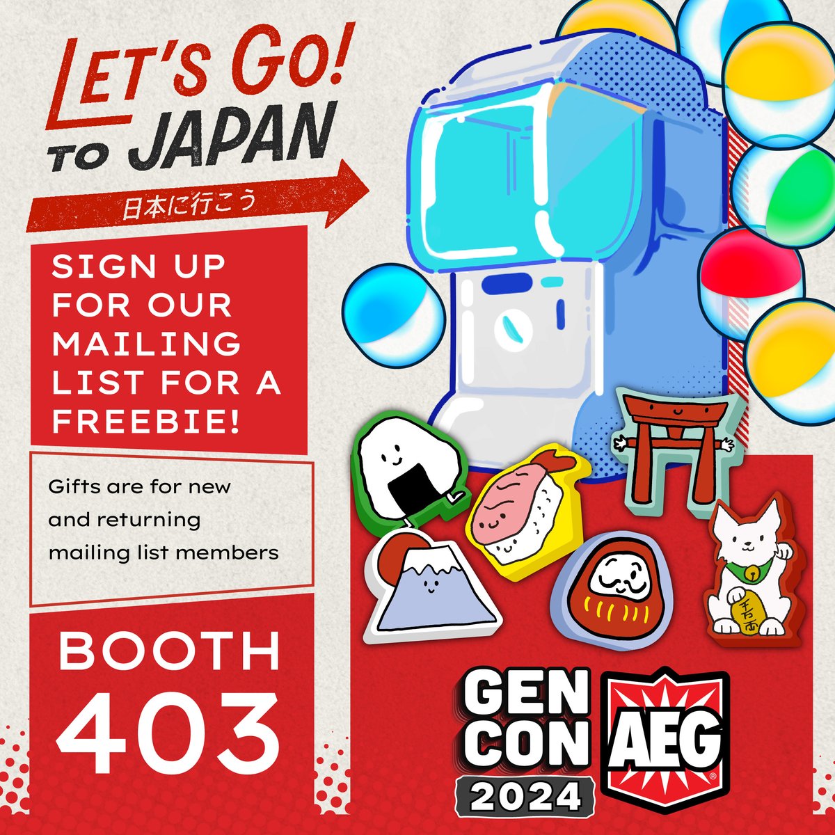 alderac's tweet photo. π Exciting news! Join us at booth 403 at GenCon and explore the fun of Let's Go! To Japan! Gachapon Rewards! β¨ Subscribe to our newsletter and discover unique treasures with us! See you there! π²
#GenCon #LetGoToJapan #GachaponRewards #boardgames #tabletopgames #wemakefun https://t.co/RaosGEHyza