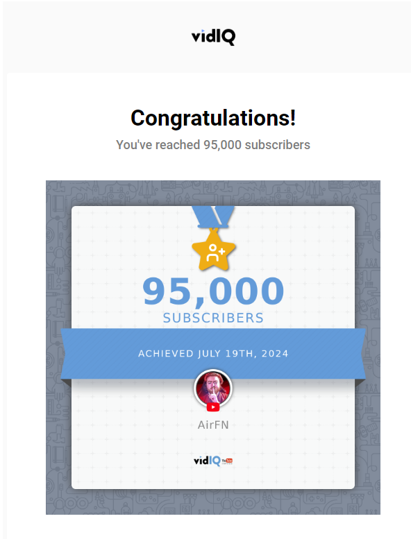aironfn's tweet photo. #vidiqmilestones Lets go I am also 1,000 away from 100k. #YouTube #milestone #Motivation https://t.co/6YYczMm3x3