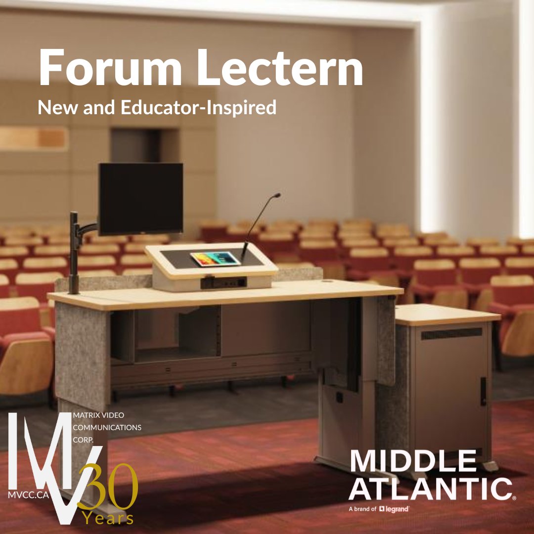 MatrixVideoMVCC's tweet photo. Check out the brand #new Forum Collaboration Suite #Lectern from Middle Atlantic, a brand of Legrand. Designed to support a full AV #system, all while #enhancing the #teaching experience! For more info, reach out to us at sales@mvcc.ca or visit our website https://t.co/01DYM9rbPj https://t.co/EIyoDKaEaX