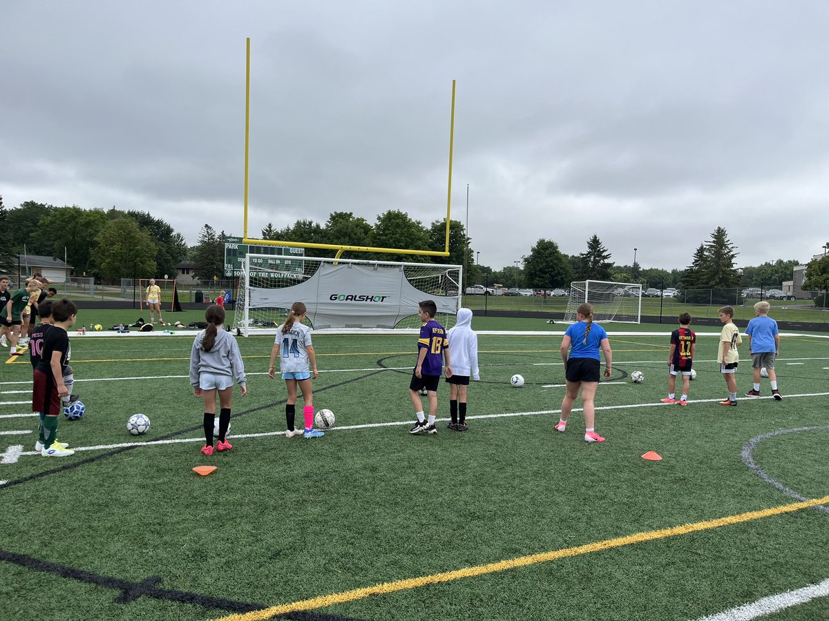 ParkWolfpack's tweet photo. #FutureWolfpack soccer camp put on by @ParkGirlsSoccer and @parkboyssoccer . I like crazy hair and socks day! https://t.co/QYIfyIxiYK