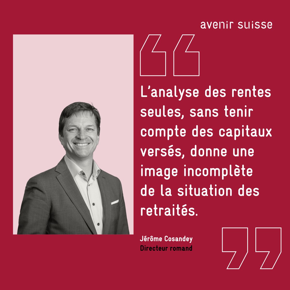 Avenir Suisse | fr (@avenir_suisse_f) on Twitter photo L’analyse des rentes sans tenir compte des capitaux versés donne une image incomplète de la situation des retraités. Pour faciliter la comparaison, <a href="/JCosandey/">Jerome Cosandey</a> a calculé une «rente équivalente» en convertissant les capitaux versés en rentes annuelles. 🔗avenir-suisse.ch/fr/plus-solide… L’analyse des rentes sans tenir compte des capitaux versés donne une image incomplète de la situation des retraités. Pour faciliter la comparaison, <a href="/JCosandey/">Jerome Cosandey</a> a calculé une «rente équivalente» en convertissant les capitaux versés en rentes annuelles. 🔗avenir-suisse.ch/fr/plus-solide…