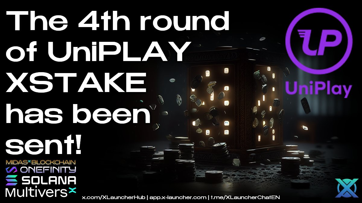 The 4th XSTAKE of <a href="/UniPlayToken/">UniPlay</a>

We have just sent today the 4th distribution for <a href="/UniPlayToken/">UniPlay</a> XSTAKE. There are 3 more rounds to be sent in the following months. The passive income is coming and coming!

<a href="/PulsarTransfer/">PulsarTransfer</a> send 100000 MEX to 100 reactions
#MultiversX #Solana #XLH