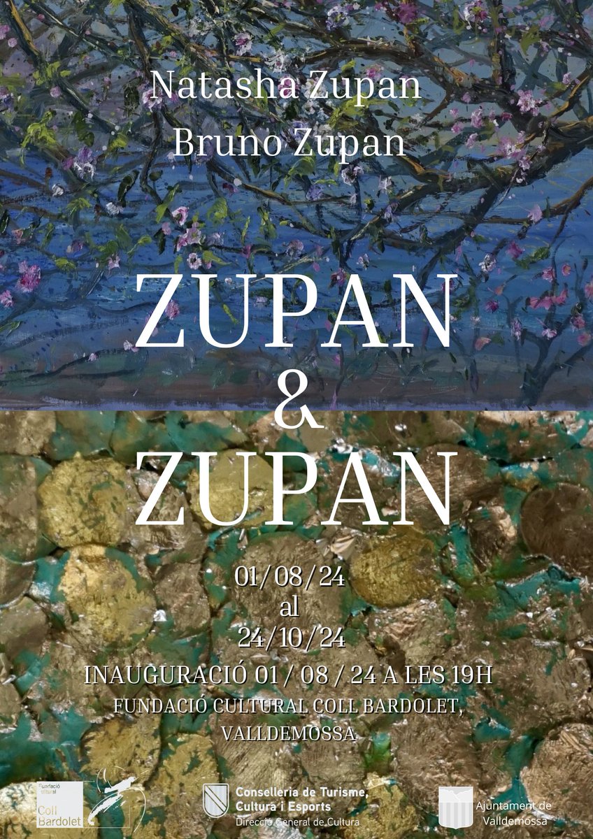 Des de la Fundació Cultural Coll Bardolet us volem convidar a la inauguració de l'exposició "Zupan &amp; Zupan", de Bruno i Natasha Zupan, dos artistes amb una gran trajectòria internacional, però íntimament lligats a Mallorca. 
Inauguració dia 1 d'agost a les 19h.
Us esperem!