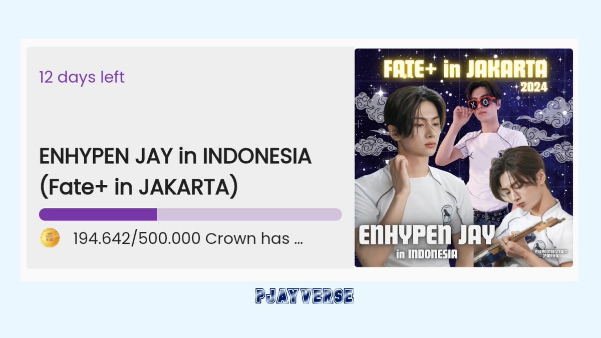 ENJAYVERSE's tweet photo. [🔔] QUEERI CAMPAIGN

12 DAYS LEFT!
Can we achieve 200K tomorrow?

🎯 194,642 / 500,000 👑 
🗓️ 8/4/2024
🔗  https://t.co/RRyytpPGsj
🏆  Outdoor LED PIK Avenue Mall, Jakarta
(8/12—8/18)

#엔하이픈_제이 #제이 #ジェイ #엔하이픈
#ENHYPEN_JAY #JAY #ENHYPEN
@ENHYPEN @ENHYPEN_members https://t.co/Or3MrqNPo0