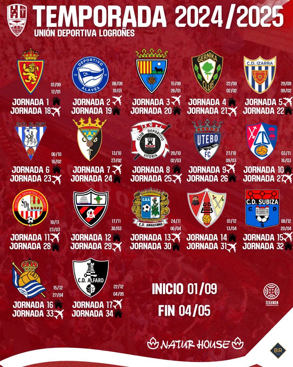 🗓 El calendario de la temporada 2024-25.