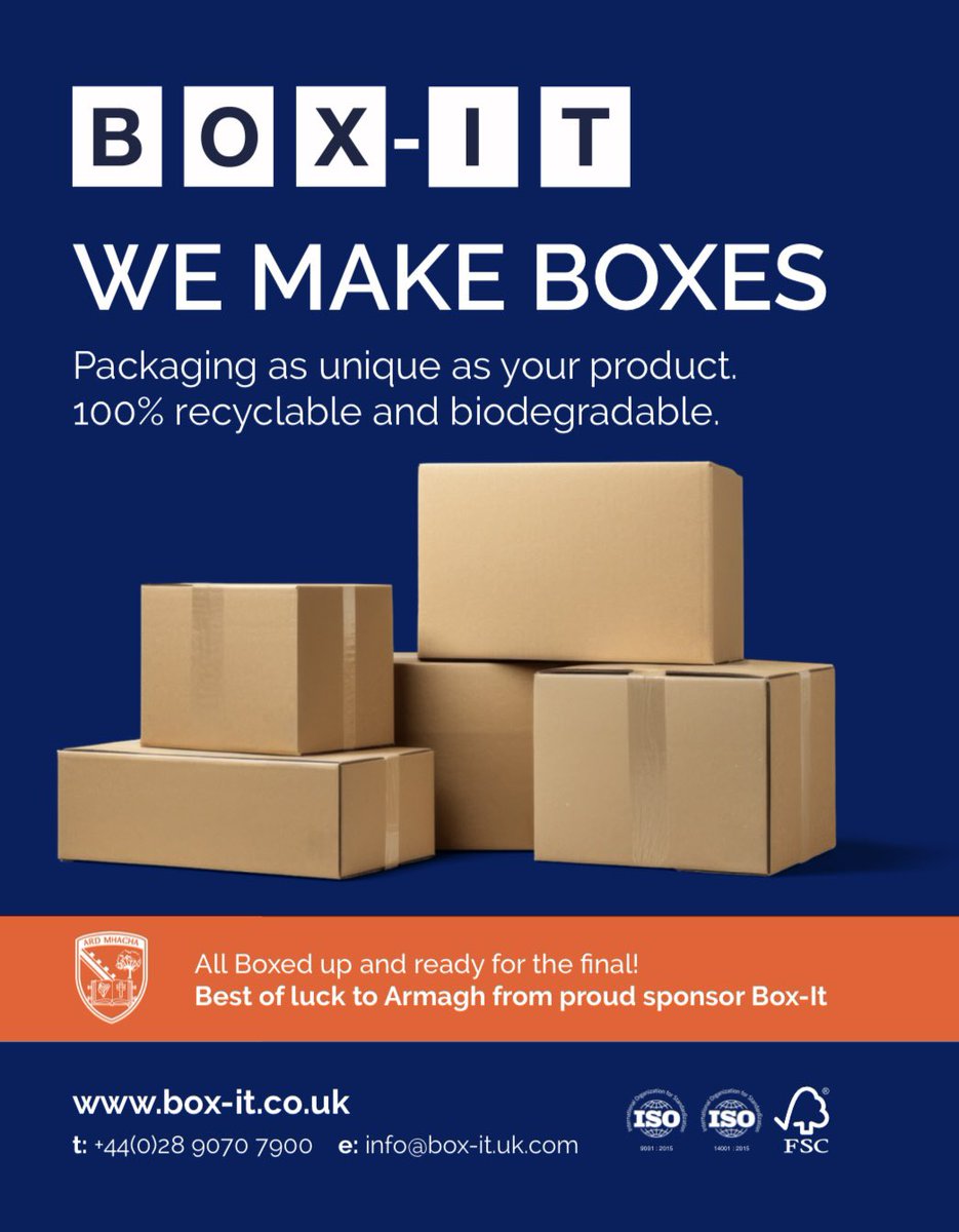 box_ireland's tweet photo. On this, the All-Ireland week, we’ve seen the towns and villages of Armagh turn orange. As proud sponsors of the @Armagh_GAA Team we are honoured to be part of this momentous journey. Everything is possible. “UNLEASH ORANGE”
@officialgaa #bringtheorange #unleashorange #boxes https://t.co/Ug9HJWng0Z