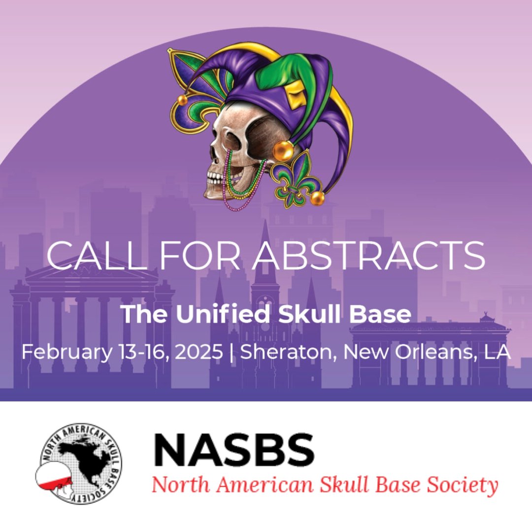 LAST CALL! 
The Abstract Deadline for the 34th Annual NASBS Annual Meeting and 9th World Congress of the World Federation of Skull Base Societies is THIS FRIDAY 7/26 at 5PM EST! Submit your abstract today at tinyurl.com/26du2jtm.
See you in New Orleans!