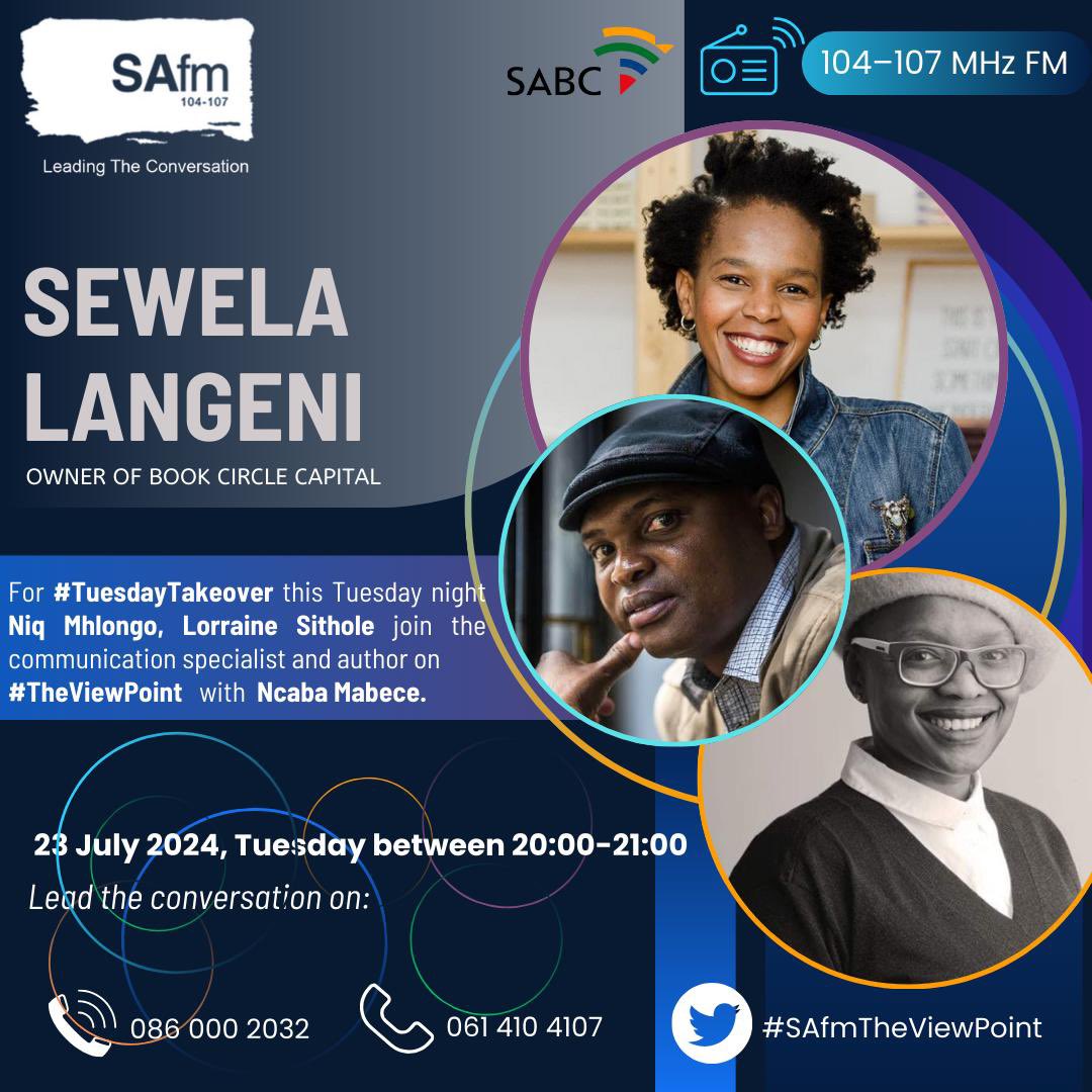 sewela_langeni's tweet image. Tonight on @SAfmRadio #TuesdayTakeover with @NiqMhlongo @LS3841 talking all things books and storytelling - tune in!