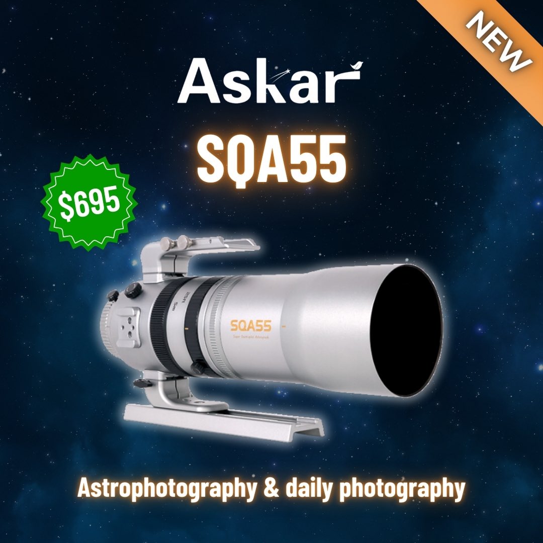 Introducing the latest innovation from Askar, the SQA55 telescope!

A f/4.8 quintuplet air spaced astrograph designed to deliver exceptional clarity for all types of photography. Save $100 on pre-orders placed before August 18th!

bit.ly/4cS4wtK