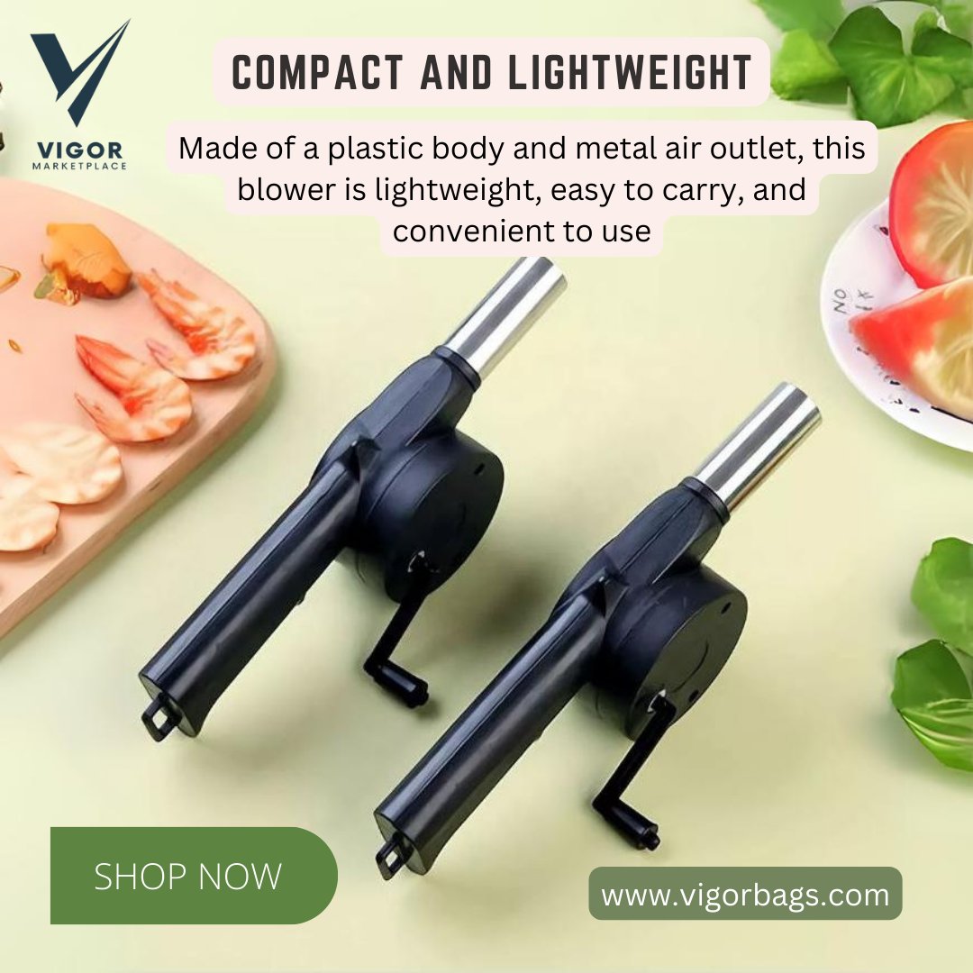 VIGORZIP's tweet photo. BBQ Fan Air Blower! Portable, hand-crank design for easy fire starting. Perfect for BBQs, camping, and more. Order now! 🔥📏✨ #BBQFan #FireStarter #OutdoorCooking #vigormarketplace https://t.co/NcIlxHho4s