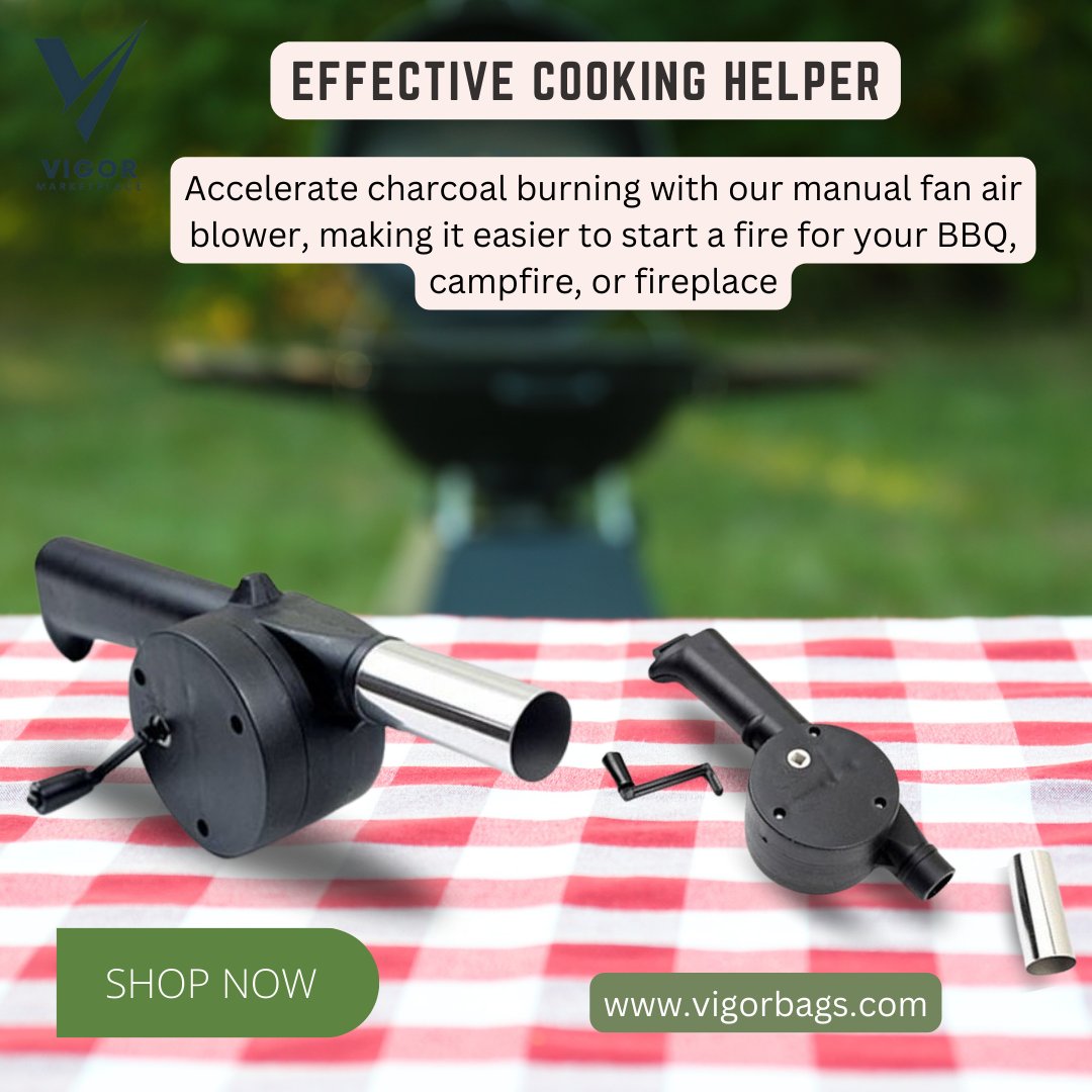 VIGORZIP's tweet photo. BBQ Fan Air Blower! Portable, hand-crank design for easy fire starting. Perfect for BBQs, camping, and more. Order now! 🔥📏✨ #BBQFan #FireStarter #OutdoorCooking #vigormarketplace https://t.co/NcIlxHho4s