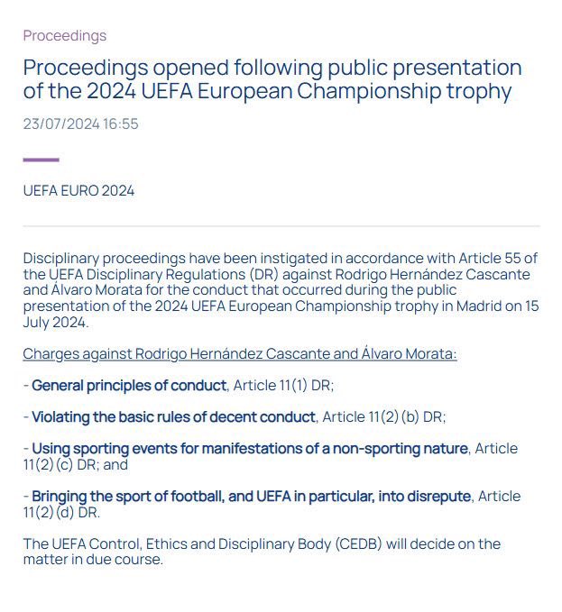 BREAKING NEWS: UEFA initiates disciplinary proceedings against Spanish players over “Gibraltar es español” chants.