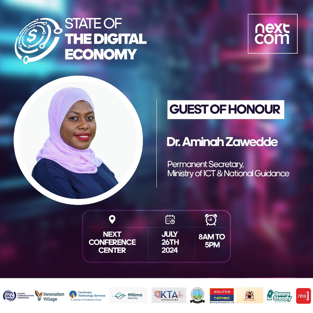 We are privileged to announce that Dr. <a href="/azawedde/">Aminah Zawedde</a>, Permanent Secretary, <a href="/MoICT_Ug/">Ministry of ICT&NG</a>, will be our esteemed Guest of Honour at the #StateOfTheDigitalEconomy conference. Her insights and guidance will be invaluable as we delve into the future of Uganda's digital landscape.

#NBSUpdates