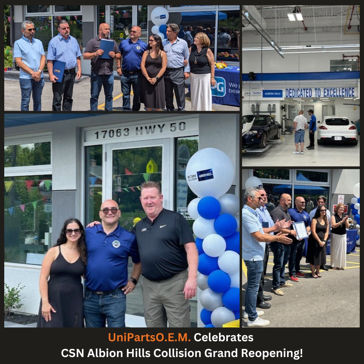 #UniPartsOEM celebrates the grand reopening of #CSN Albion Hills Collision! Owners John &amp; Sandra Barbaro welcomed dignitaries &amp; our Territory Manager Mark Warwick. Here's to their continued success with UniParts' support! 🥂#CSNAlbionHills #CaledonCommunity