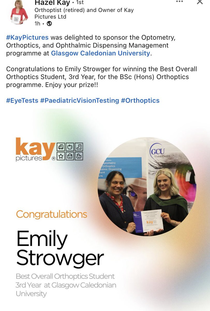 CLAUDINE WALLACE (@claudwall) on Twitter photo Thank you @kaypictures for your continued support <a href="/GCU_Orthoptics/">GCU_Orthoptics</a> <a href="/GCUVisSci/">GCU Vision Sciences</a> Emily is coming in for her photograph and prize next week. Thank you @kaypictures for your continued support <a href="/GCU_Orthoptics/">GCU_Orthoptics</a> <a href="/GCUVisSci/">GCU Vision Sciences</a> Emily is coming in for her photograph and prize next week.