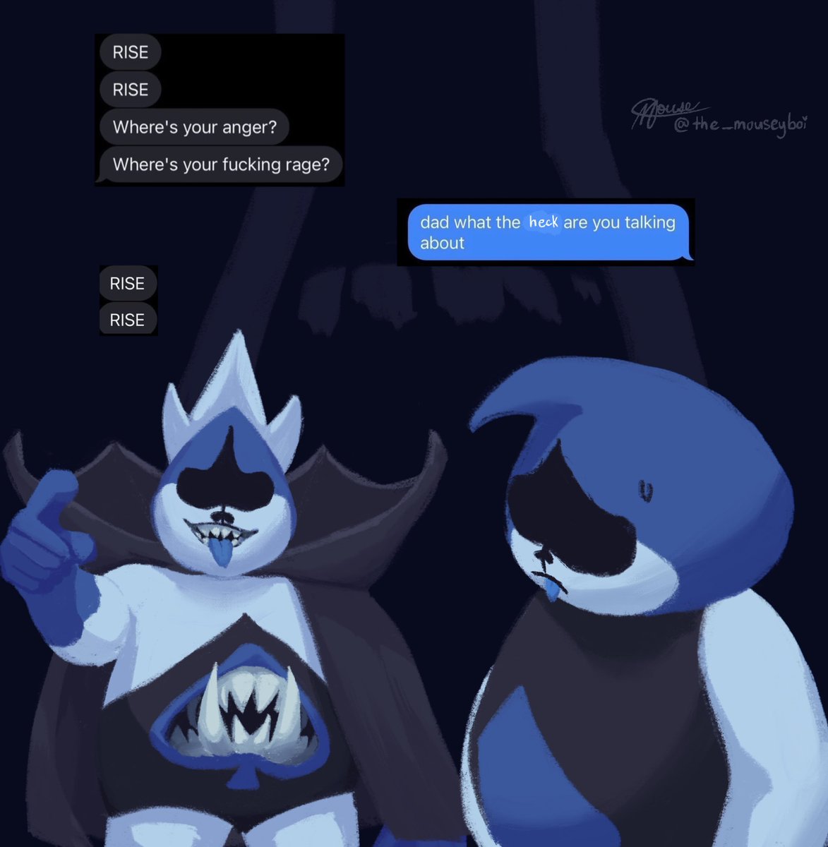 the_mouseyboi's tweet photo. rise son

 #deltarunememes #spadeking #LancerDeltarune #deltarunefanart https://t.co/sOoPfsteTW
