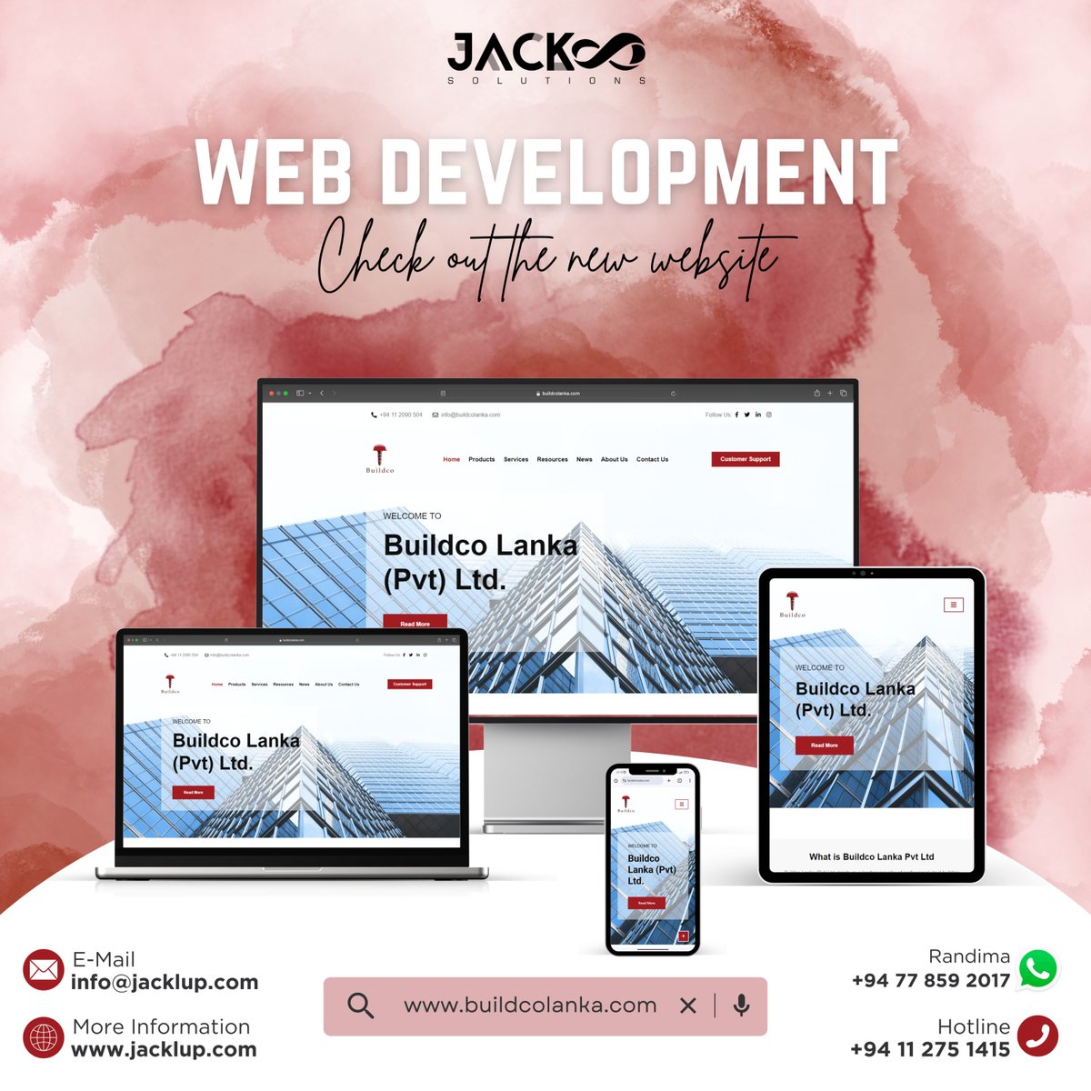 jacklupsolution's tweet photo. We've Just Launched a Stunning New Website for Buildco Lanka (Pvt) Ltd!

Check it out now: https://t.co/7IWYNC3fOU

Contact Us:
📞 Mobile: +94 11 275 1415
📧 Email: info@jacklup.com
🌐 Website: https://t.co/yc8CNOrRL1
📲 WhatsApp: +94 77 859 2017

#WebsiteDevelopment https://t.co/tjXFL2GRxA