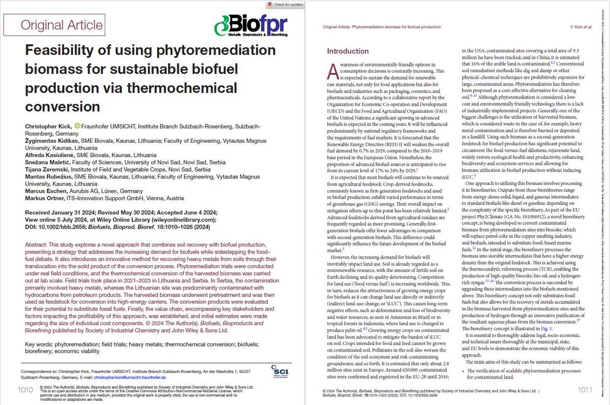 Phy2Climate Project (@phy2climate) on Twitter photo New article from <a href="/phy2climate/">Phy2Climate Project</a> project published this month:
"Feasibility of using #phytoremediation #biomass for #sustainable #biofuel production via #thermochemical conversion".
Special Issue: Selected papers from the 31st <a href="/EUBCE/">EUBCE - European Biomass Conference and Exhibition</a>, July 2024, BioFPR
👏👉shorturl.at/ZAz7Q New article from <a href="/phy2climate/">Phy2Climate Project</a> project published this month:
"Feasibility of using #phytoremediation #biomass for #sustainable #biofuel production via #thermochemical conversion".
Special Issue: Selected papers from the 31st <a href="/EUBCE/">EUBCE - European Biomass Conference and Exhibition</a>, July 2024, BioFPR
👏👉shorturl.at/ZAz7Q