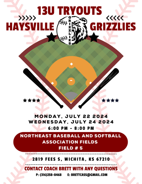 PIASWichitaKS's tweet photo. Tryout information for the 13U Haysville Grizzlies: https://t.co/BBYKEOnCZ0
