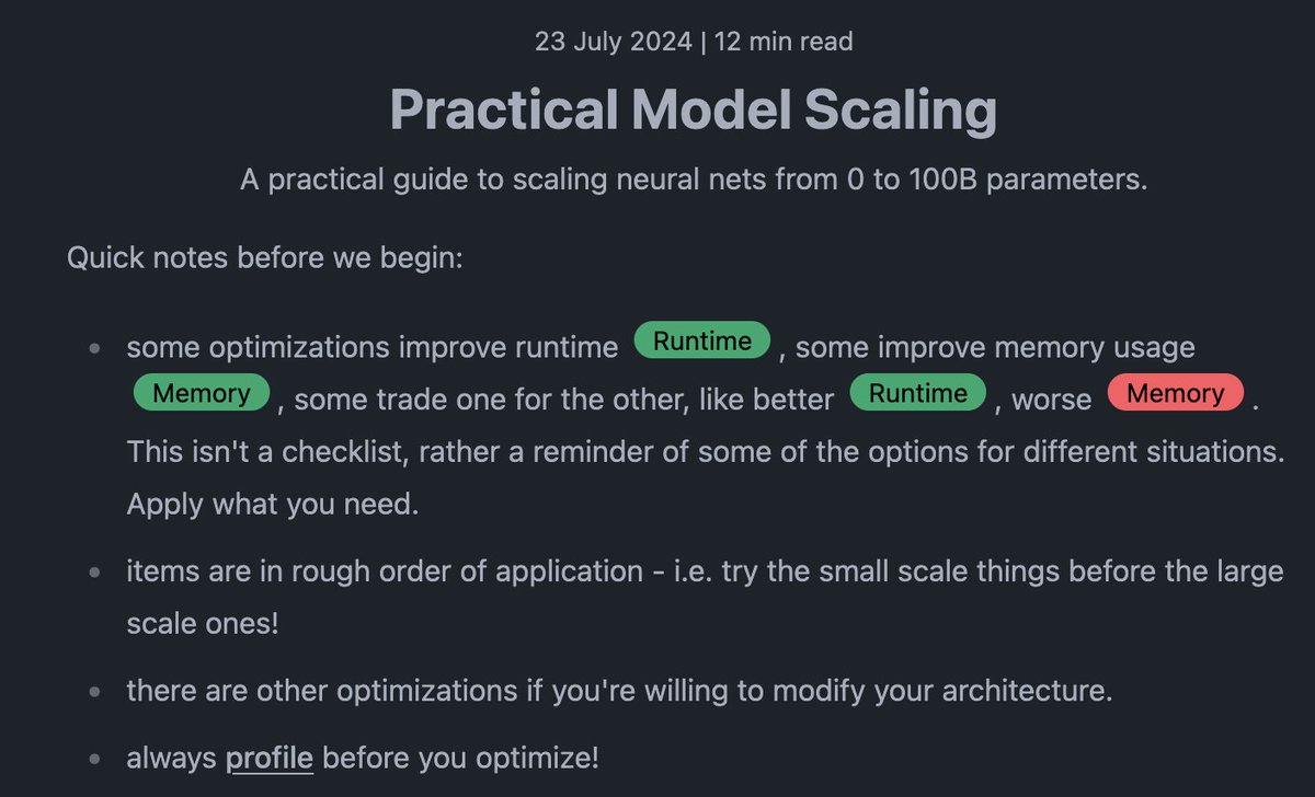jnearestn's tweet photo. so much alpha in one blog post:

practical scaling of LLMs by @tomtumiel 
link below https://t.co/Qo27PNEOKe