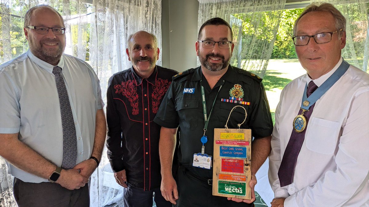 IOWNHS's tweet photo. Congrats to the Isle of Wight #Ambulance and 111 Service! Their Rest and Wellbeing Garden was a finalist at the #WightInBloom Awards at Albert Cottage, East Cowes. The celebration included High Tea with the Isle of Wight's High Sheriff. Well done to all! π https://t.co/DBZ6GsjdTy