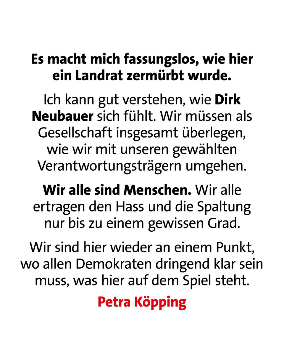 Petra Köpping (@koepping) on Twitter photo Es macht mich fassungslos, wie hier ein Landrat zermürbt wurde.
Ich kann gut verstehen, wie <a href="/ZONOANDFRIENDS/">𝑿𝑹𝑷 𝗡𝗼𝘁𝗶𝗳𝗶𝗰𝗮𝘁𝗶𝗼𝗻</a> sich fühlt. Wir müssen als Gesellschaft insgesamt überlegen, wie wir mit unseren gewählten Verantwortungsträgern umgehen. Es macht mich fassungslos, wie hier ein Landrat zermürbt wurde.
Ich kann gut verstehen, wie <a href="/ZONOANDFRIENDS/">𝑿𝑹𝑷 𝗡𝗼𝘁𝗶𝗳𝗶𝗰𝗮𝘁𝗶𝗼𝗻</a> sich fühlt. Wir müssen als Gesellschaft insgesamt überlegen, wie wir mit unseren gewählten Verantwortungsträgern umgehen.