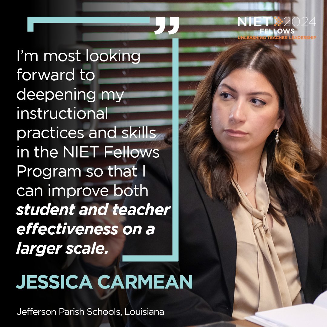 We are excited to announce Jessica Carmean, a teacher leader from Jefferson Parish Schools in Metairie, LA, as a 2024 NIET Fellow! Jessica’s dedication to improving student and teacher effectiveness shines brightly. #NIET2024 <a href="/doelouisiana/">LDOE</a> <a href="/JPschools/">Jefferson Parish Schools</a>