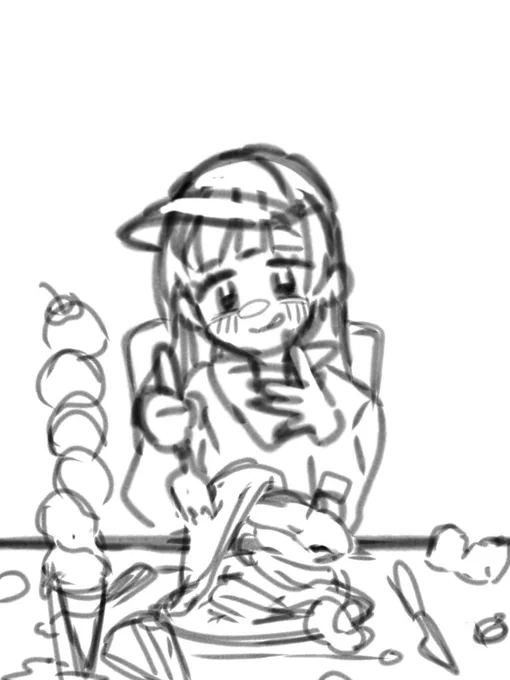 メンがヘラってる時のラフ、普通に趣味が悪くてわろた(けどラフだからわかりにくい)
あと食べ物モチーフで描くの好きね 