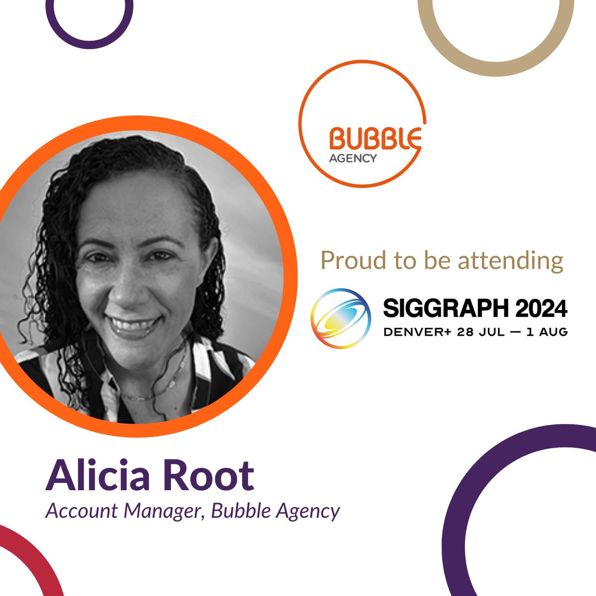 Bubble_Agency's tweet image. Alicia is heading to #SIGGRAPH2024 in Denver on Tuesday, July 30th. 🇺🇸 The premier event for #computergraphics and #interactivetechniques. Explore how #BubbleAgency can drive your projects to new heights. Contact Alicia📧 aliciar@bubbleagency.com