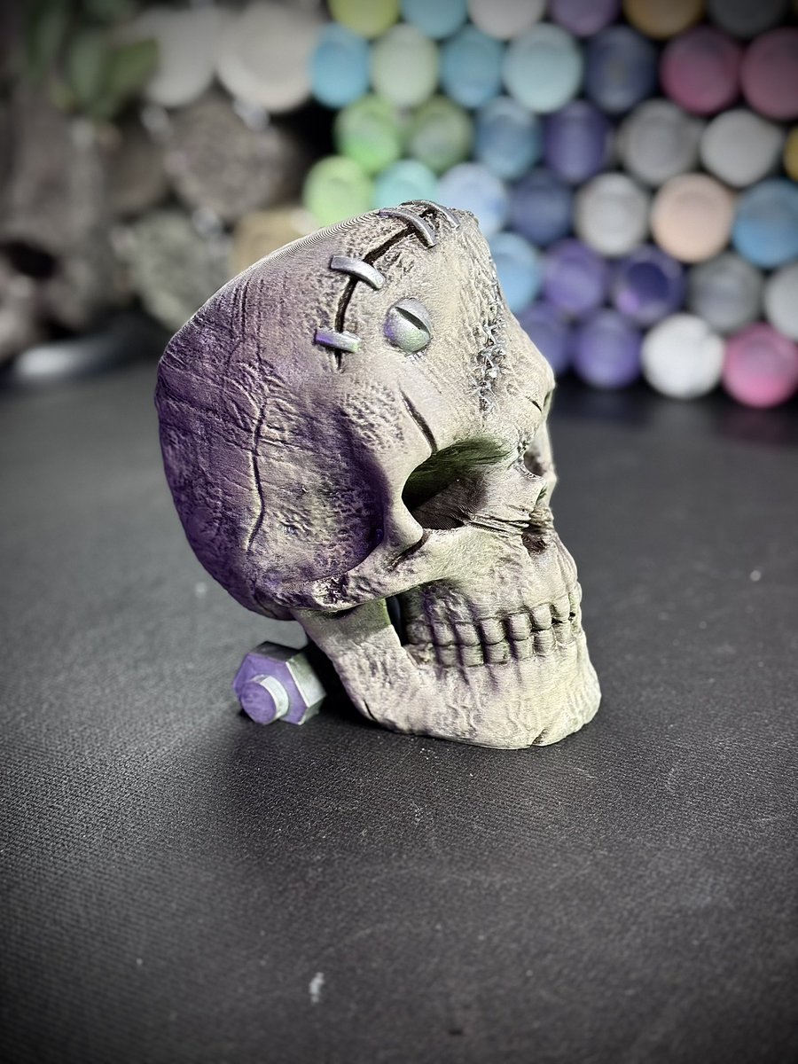 thebillyhooper's tweet photo. The skull of Frankenstein’s monster. 3D printed on a Bambu lab a1 the STL file is free if you want it! 
#3dprinting #Halloween #decor https://t.co/dqKFcgcUIw