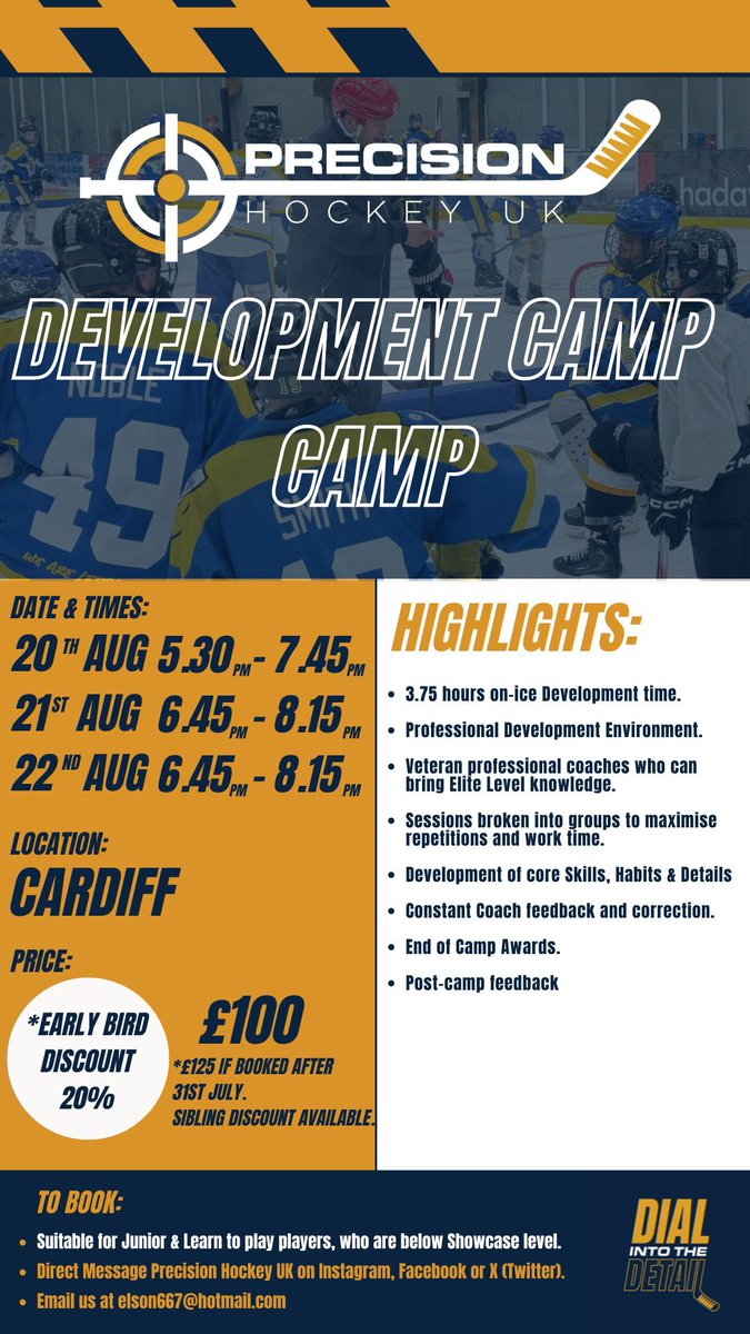 ELITE PERFORMANCE CAMP AND DEVELOPMENT CAMP 

Catch our early bird offer!  Book now!
#dialintothedetail #precisionhockeyuk #ukicehockey #icehockeycoaching #icehockeycamps #ukicehockeycoach #icehockeydevelopment #hockeyhabitsanddetails