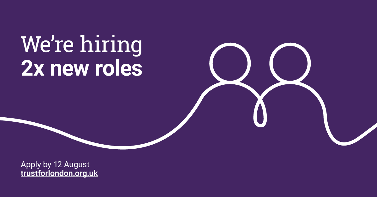 🚨 We're hiring! 🚨

We have two exciting roles available at Trust for London: 

▪️Salesforce development manager (18 month fixed term contract)
▪️Grants manager - social security lead

The deadline for both roles is 12 August. Find out more: bit.ly/3zvluiA