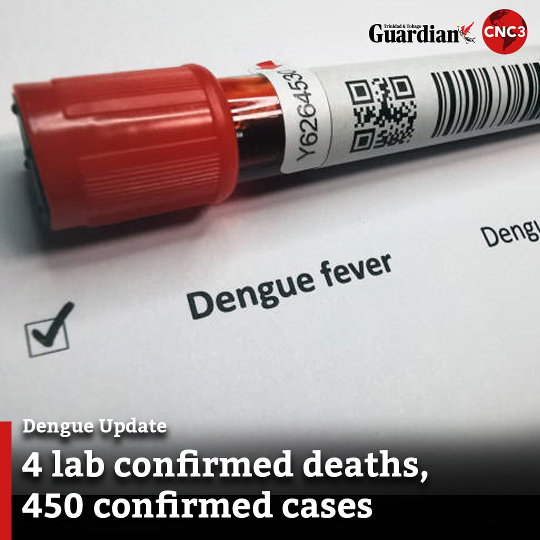 GuardianTT's tweet photo. There are 450 laboratory confirmed cases of Dengue Fever at present in Trinidad and Tobago, and four laboratory confirmed deaths.

For more…
https://t.co/WILCXVkPbI https://t.co/DDYHjV7lHt