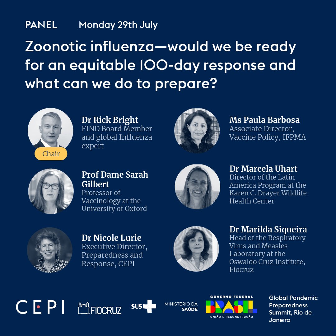 CEPIvaccines's tweet photo. Could #H5N1 develop into a fast-spreading human outbreak? Is the world ready to respond?

Listen to experts @RickABright, Dame Sarah Gilbert, Dr Nicole Lurie &amp; more next week at #GPPS2024 to hear how we can prepare for an equitable 100-day response to a bird flu pandemic. https://t.co/MgRWeSh5OA