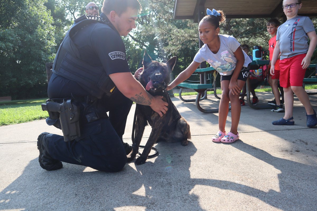 ColerainPolice's tweet photo. This week at Summer Camp, kids got to meet K9 Ghost!
Ghost and his handler did an amazing job teaching kids about what a #K9 does, how they catch bad guys and even did a fun demonstration of tracking! Thank you for connecting with kids at Summer Camp, Officer Morris and K9 Ghost! https://t.co/ROveyJfWE1